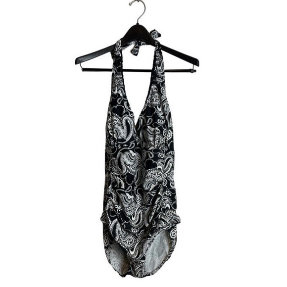 Sunshine Zone Swimsuit Paisley Black White Halter Size 1X EUC - Picture 10 of 10